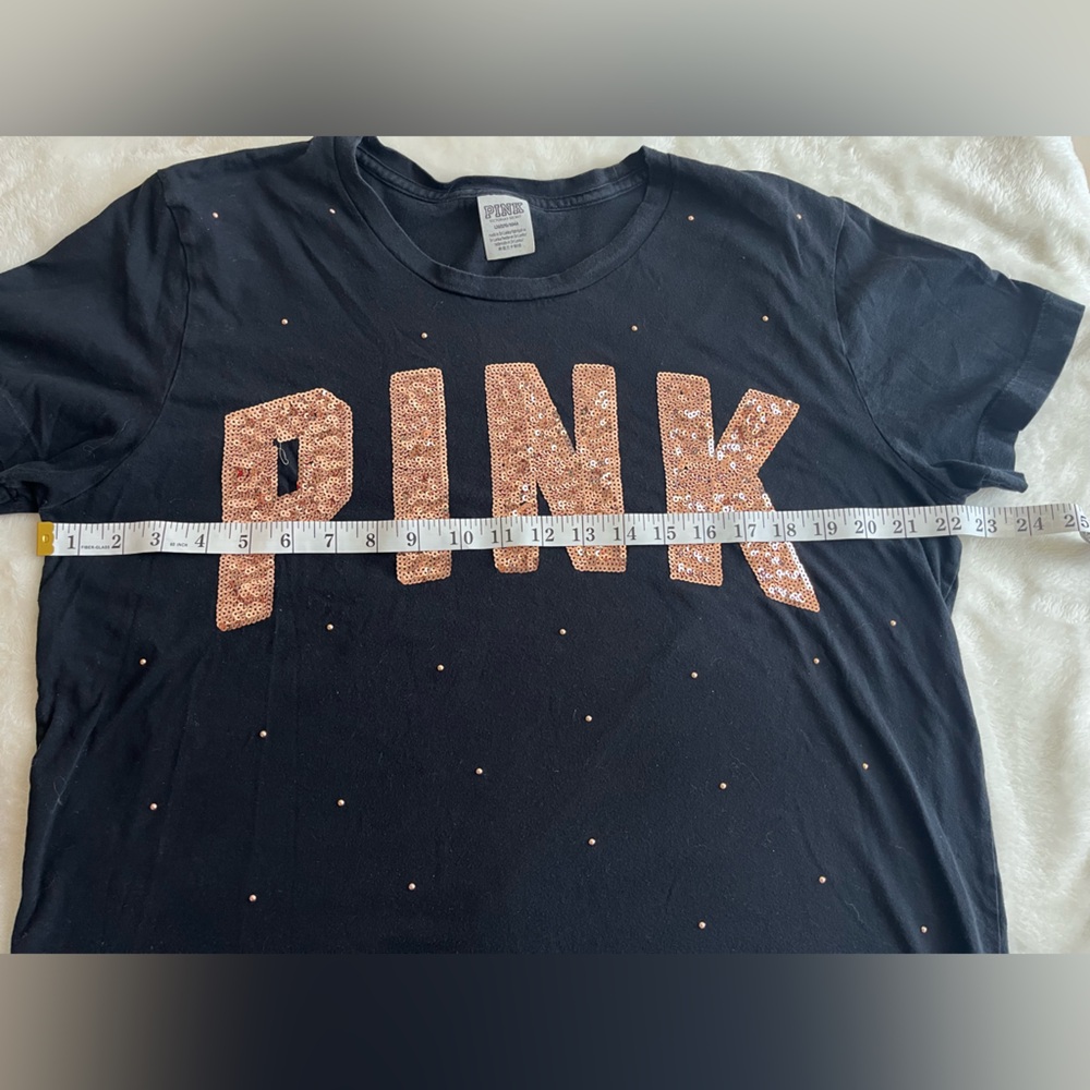 PINK Victoria's Secret Black Tee with  Sequin Logo - Picture 5 of 7